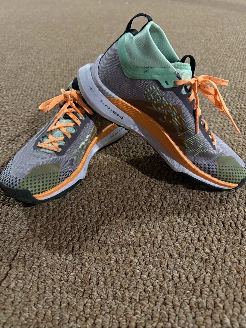 Nike Women's Gore Tex Gray Running Sneakers with Mint Collar & Orange Accents